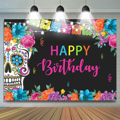 Lofaris Fiesta Skull Flowers Decor Happy Birthday Party Backdrop