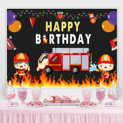 Lofaris Fire Truck Balloon Happy Birthday Backdrop For Boy