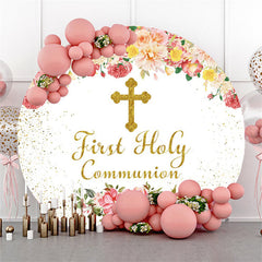 Lofaris First Holy Communion Pink Happy Birthday Round Backdrop