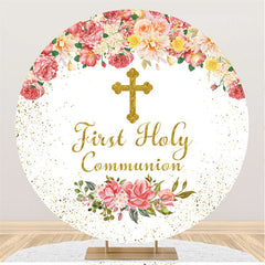 Lofaris First Holy Communion Pink Happy Birthday Round Backdrop