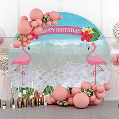 Lofaris Flamingo Hawaii Beach Happy Birthday Circle Backdrop