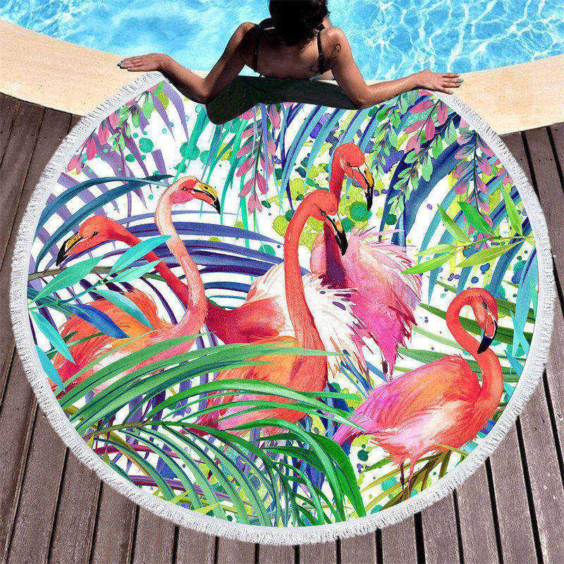 Lofaris Flamingo Tropical Plants Large Round Summer Beach Towel