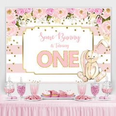 Lofaris Floral And Bunny Pink 1st Birthday Backdrop For Girl
