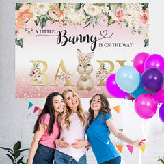 Lofaris Floral And Bunny Pink Glitter Girls Baby Shower Backdrop