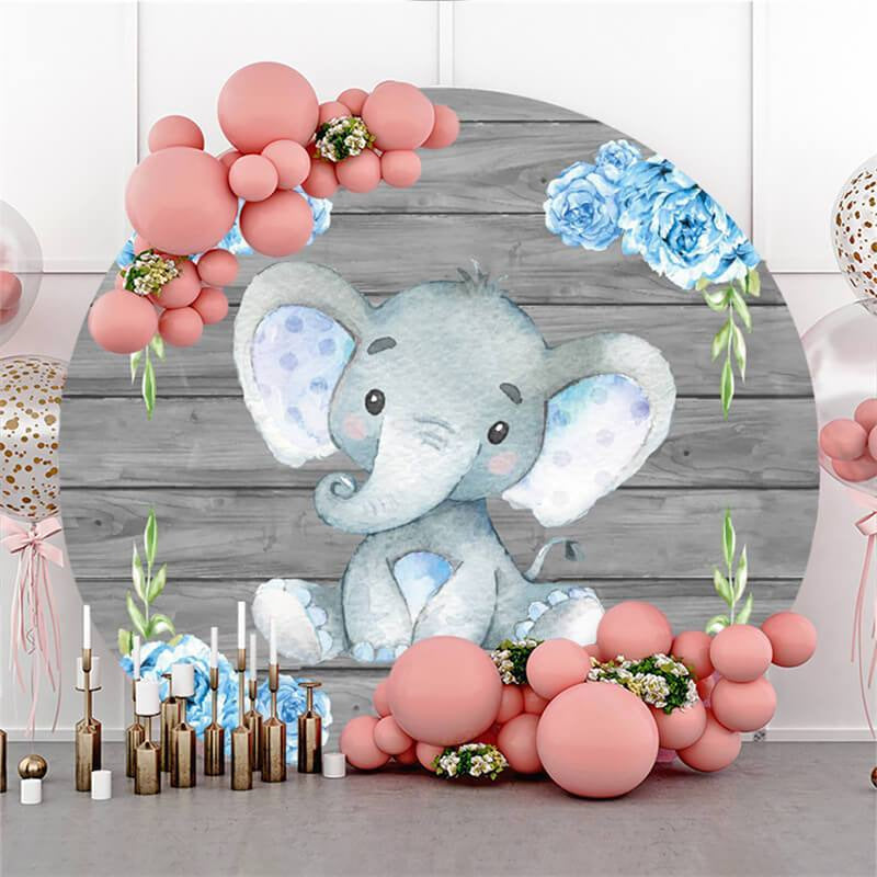 Lofaris Floral And Elephant Circle Wood Baby Shower Backdrop