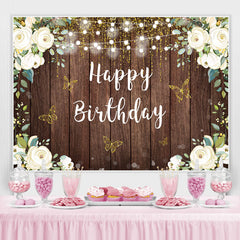 Lofaris Floral And Glitter Butterfly Happy Birthday Backdrop