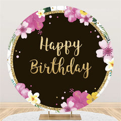 Lofaris Floral And Glitter Gold Circle Happy Birthday Backdrop