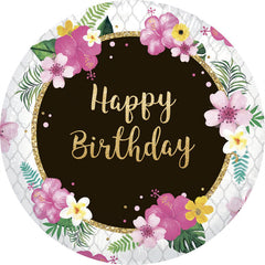 Lofaris Floral And Glitter Gold Circle Happy Birthday Backdrop