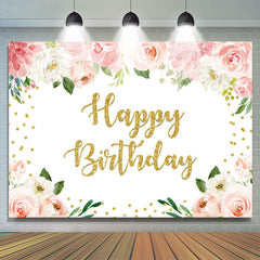 Lofaris Floral And Glitter Happy Birthday Backdrop For Girl