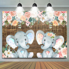 Lofaris Floral And Glitter Lines Elephant Baby Shower Backdrop