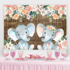 Lofaris Floral And Glitter Lines Elephant Baby Shower Backdrop