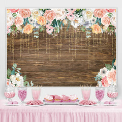 Lofaris Floral And Glitter Lines Wooden Happy Birthday Backdrop