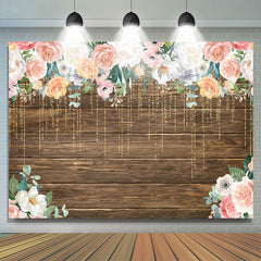 Lofaris Floral And Glitter Lines Wooden Happy Birthday Backdrop