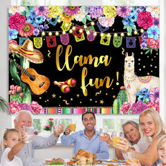 Lofaris Floral And Glitter Llama Fun Happy Birthday Backdrop