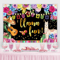 Lofaris Floral And Glitter Llama Fun Happy Birthday Backdrop