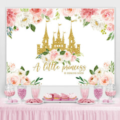 Lofaris Floral And Gloden Castle Baby Shower Backdrop For Girl