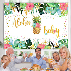 Lofaris Floral And Leaves Glitter Aloha Baby Shower Backdrop