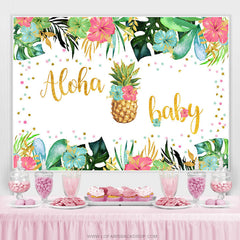 Lofaris Floral And Leaves Glitter Aloha Baby Shower Backdrop