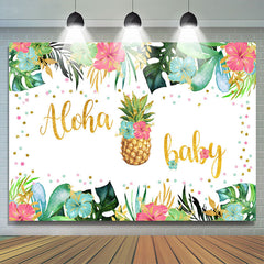 Lofaris Floral And Leaves Glitter Aloha Baby Shower Backdrop