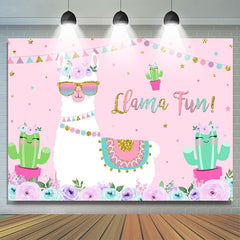 Lofaris Floral And Llama With Cactus Pink Baby Shower Backdrop