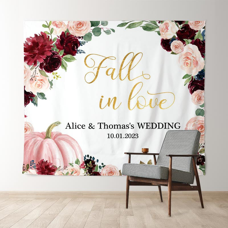 Lofaris Floral And Pink Pumpkin Fall In Love Wedding Backdrop