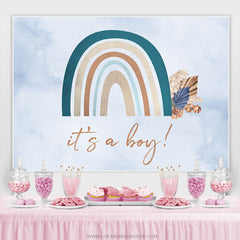 Lofaris Floral And Rainbow Light Blue Boys Baby Shower Backdrop