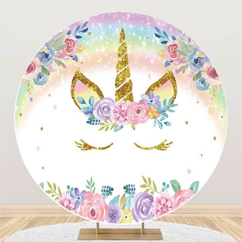 Lofaris Floral And Unicorn Glitter Round Baby Shower Backdrop