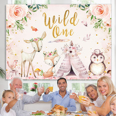 Lofaris Floral Animal World With Tent Wild One Birthday Backdrop