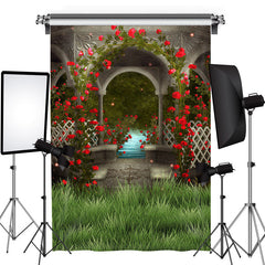 Lofaris Floral Arched Door Castle Happy Valetines Day Backdrop