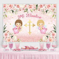 Lofaris Floral Baby Pink Cross Mi Bautizo Girl Backdrop