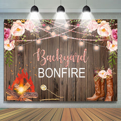 Lofaris Floral Backgard Bonfire Glitter Housewarming Backdrop