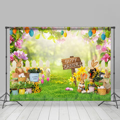 Lofaris Floral Bunny Garden Happy Easter Day Backdrop