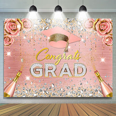 Lofaris Floral Champagne Glitter Graduation Party Backdrop