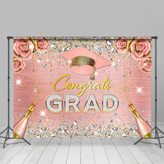 Lofaris Floral Champagne Glitter Graduation Party Backdrop