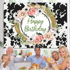 Lofaris Floral Cow Pattern Happy Birthday Backdrop For Female