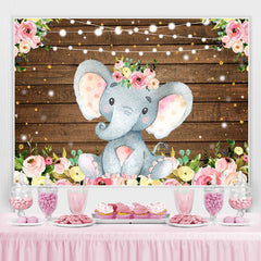 Lofaris Floral Elephant Light Glitter Wood Birthday Backdrop for Girl