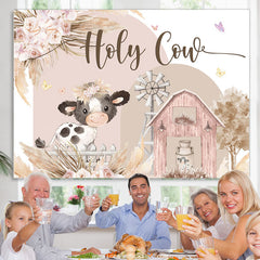 Lofaris Floral Farm Holy Cow Cute Happy Birthday Backdrop