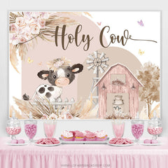 Lofaris Floral Farm Holy Cow Cute Happy Birthday Backdrop