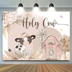 Lofaris Floral Farm Holy Cow Cute Happy Birthday Backdrop