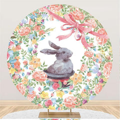 Lofaris Floral Flowers Pink Bow Grey Rabbit Round Backdrops for Party