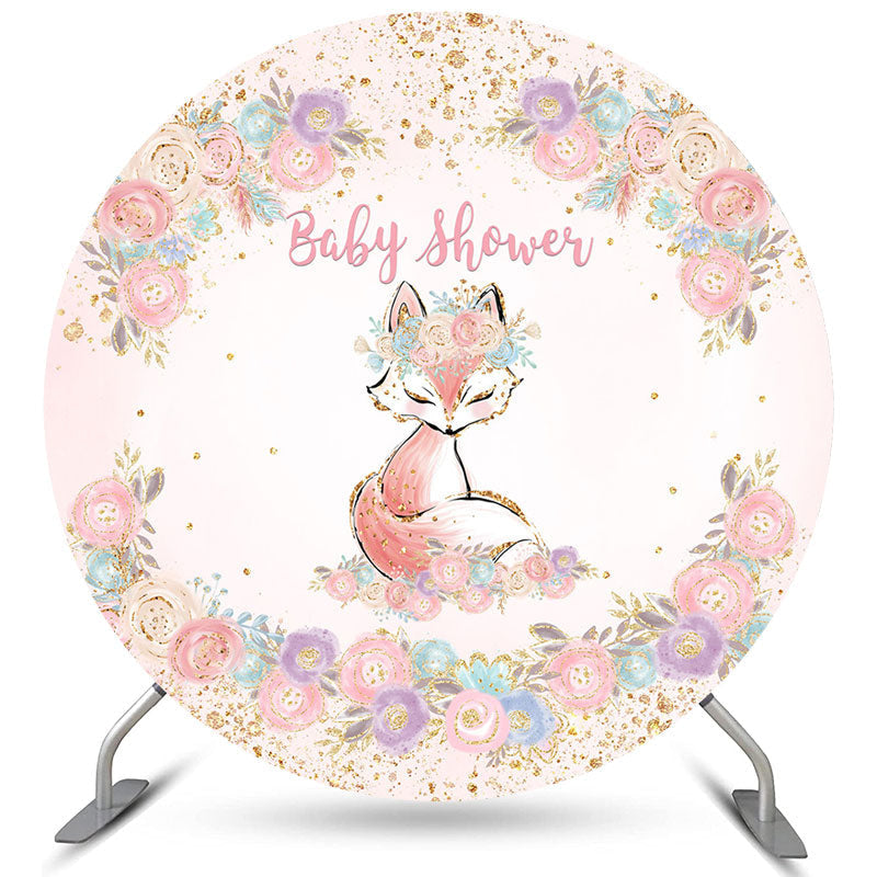 Lofaris Floral Fox Baby Shower Gender Reveal Circle Backdrop