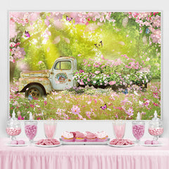Lofaris Floral Garden And Truck With Butterfly Spring Backdrop
