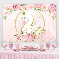 Lofaris Floral Glitter And Pink Swan Happy Birthday Backdrop