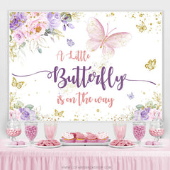 Lofaris Floral Glitter Butterfly Girl Baby Shower Backdrop