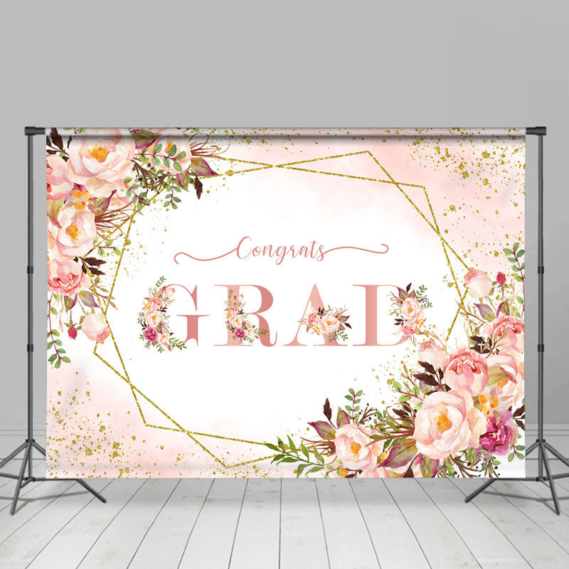 Lofaris Floral Glitter Gold Congrats Grad Backdrop For Girl