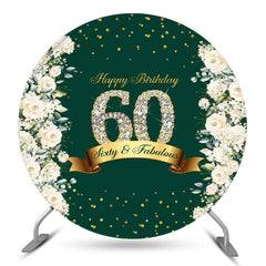 Lofaris Floral Glitter Green Round Happy 60th Birthday Backdrop