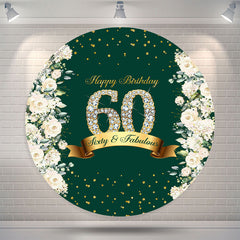 Lofaris Floral Glitter Green Round Happy 60th Birthday Backdrop