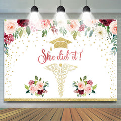 Lofaris Floral Glitter Pink And Golden She Did It Backdrop