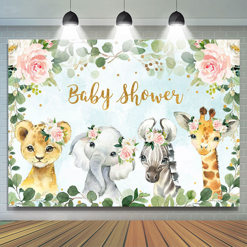 Lofaris Floral Green Leaves Animals Baby Shower Backdrop