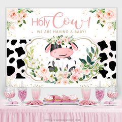 Lofaris Floral Holy Cow Baby Shower Backdrop For Girls